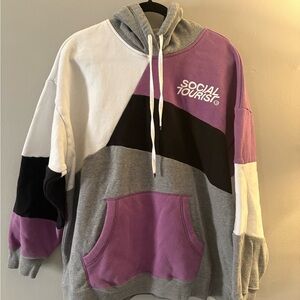 Social Tourist Colorblock Purple & Gray Hoodie